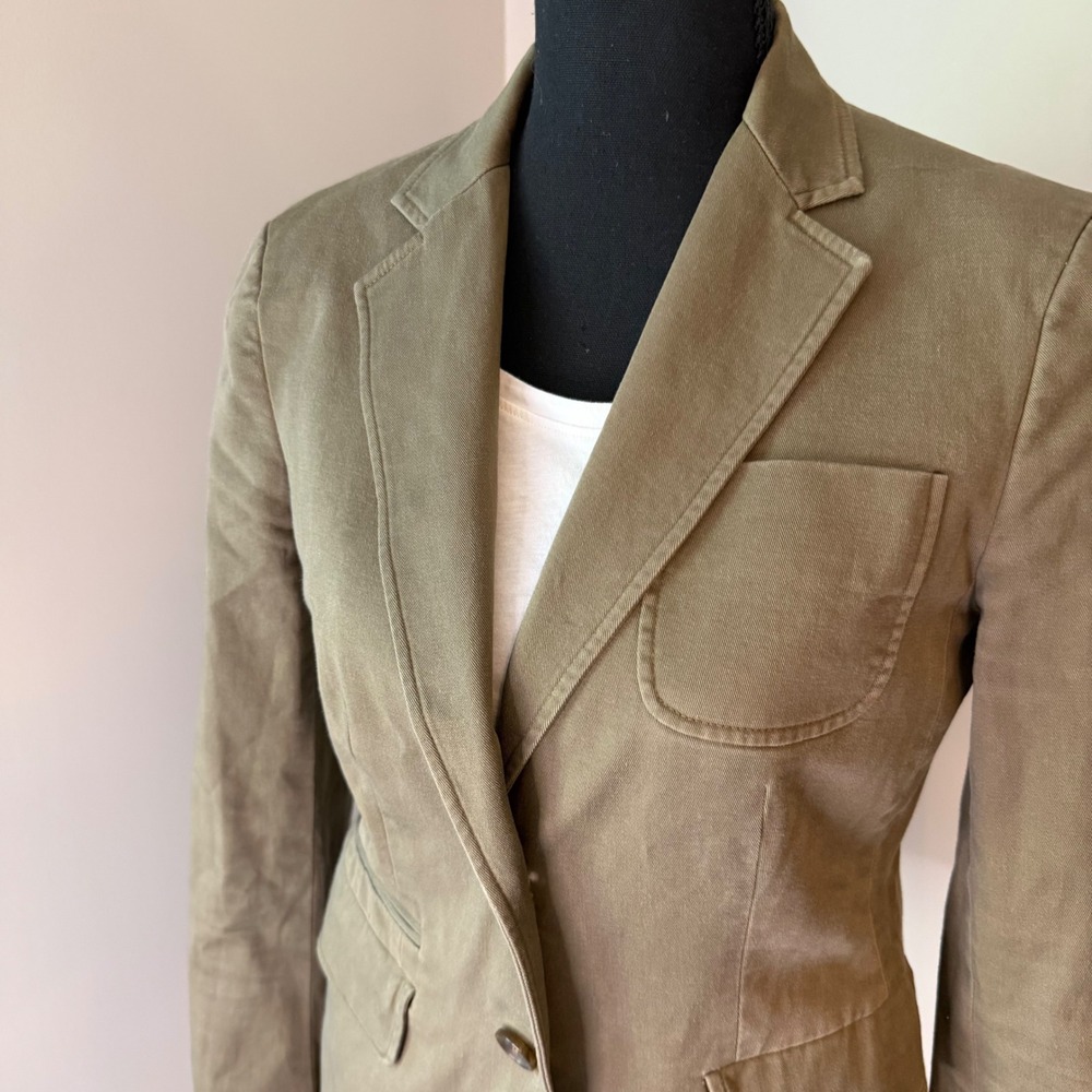 Brooks Brothers Blazer Womens 2 Olive Green Cotton Twill Gingham Lined Jacket